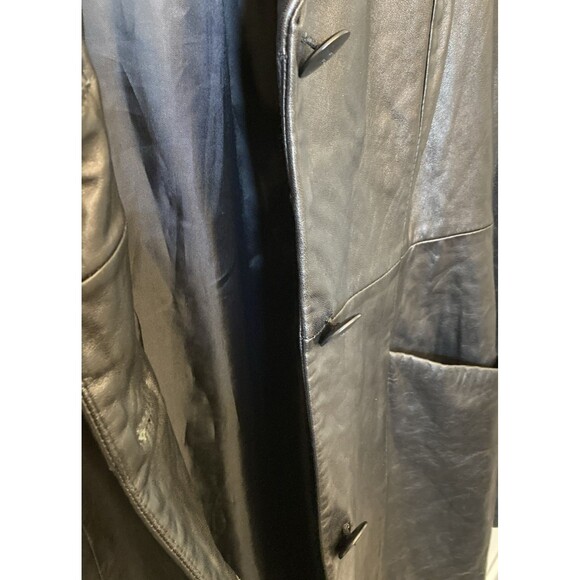Kenneth Cole Soft Leather Knee Length M Coat Trench Goth Whimsigoth Vamp Career - Picture 4 of 16
